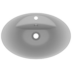 Luksuriøs servant med overløp oval lysegrå 58,5×39 cm keramisk