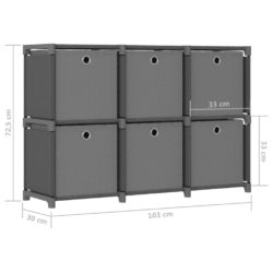 Displayhylle med 6 kuber og bokser grå 103x30x72,5 cm stoff