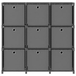 Displayhylle med 9 kuber og bokser grå 103x30x107,5 cm stoff
