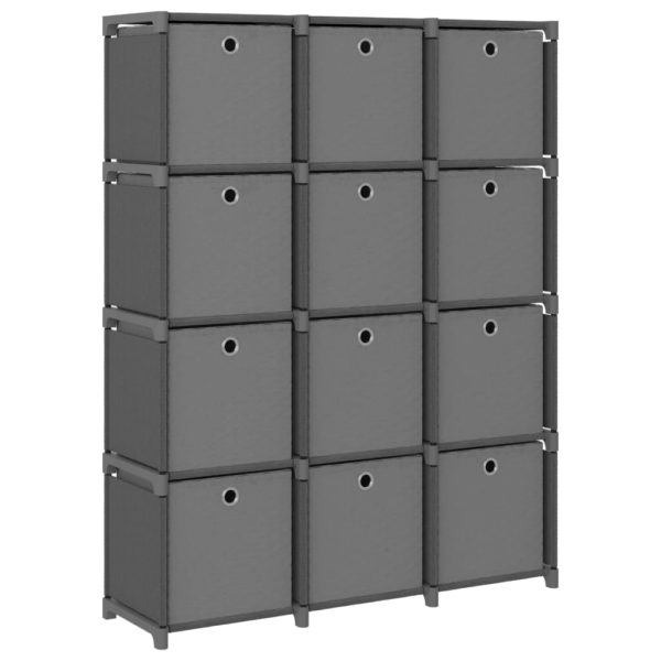 vidaXL Displayhylle med 12 kuber og bokser grå 103x30x141 cm stoff