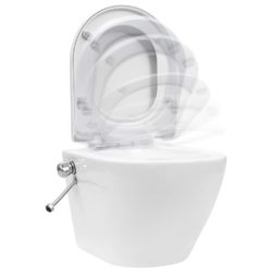 Veggmontert toalett med skjult sisterne kantfri keramikk hvit