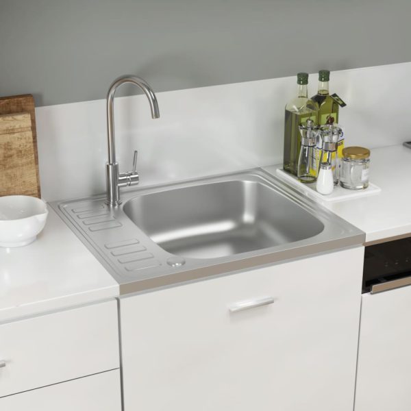 vidaXL Kjøkkenvask med avløpssett sølv 500x600x155 mm rustfritt stål
