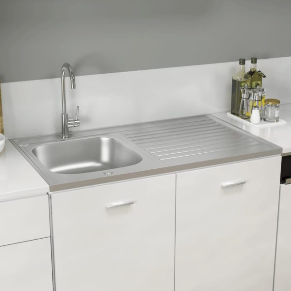 vidaXL Kjøkkenvask med avrenning sølv 1000x600x155 mm rustfritt stål