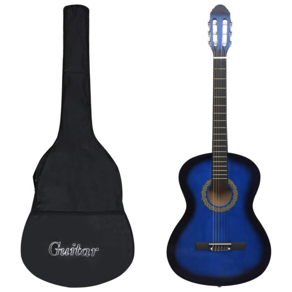 vidaXL Klassisk gitar for nybegynnere med veske blå 4/4 39″
