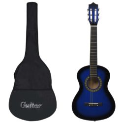 vidaXL Klassisk gitar nybegynnere og barn med veske blå 1/2 34″ lind