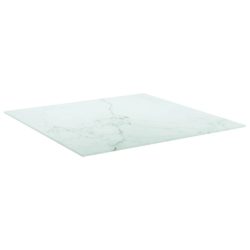 Bordplate hvit 70×70 cm 6 mm herdet glass med marmor design