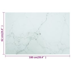 Bordplate hvit 100×62 cm 8 mm herdet glass med marmor design