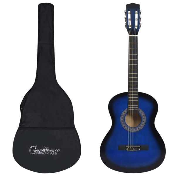vidaXL Klassisk gitar for nybegynnere med veske blå 3/4 36″