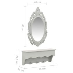 Nøkler & smykker vegghyllesett med speil og kroker grå