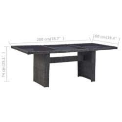 Hagebord svart 200x100x74 cm glass og polyrotting