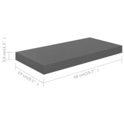 Flytende vegghylle høyglans grå 50x23x3,8 cm MDF