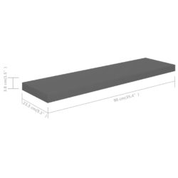 Flytende vegghyller 2 stk høyglans grå 90×23,5×3,8 cm MDF