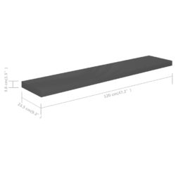 vidaXL Flytende vegghyller 2 stk høyglans grå 120×23,5×3,8 cm MDF