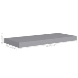 Flytende vegghyller 2 stk grå 60×23,5×3,8 cm MDF