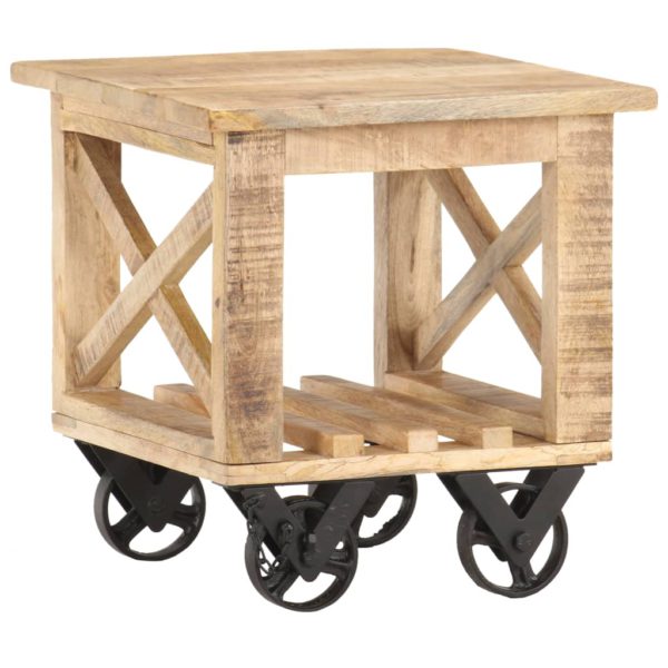 vidaXL Sidebord med hjul 40x40x42 cm grovt mangotre