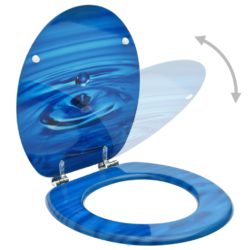 vidaXL Toalettseter med lokk 2 stk MDF blå vanndråpe-design