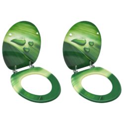 vidaXL Toalettseter med lokk 2 stk MDF grønn vanndråpe-design