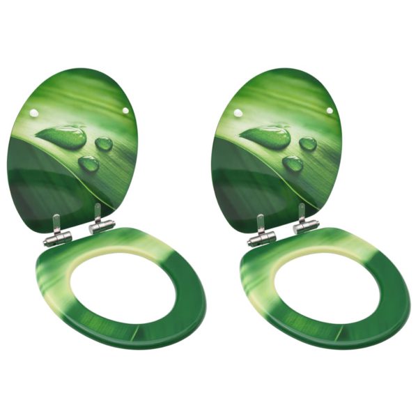 vidaXL Toalettsete myk lukkefunksjon 2 stk MDF grønn vanndråpe-design