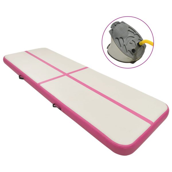 vidaXL Oppblåsbar gymnastikkmatte med pumpe 400x100x15 cm PVC rosa