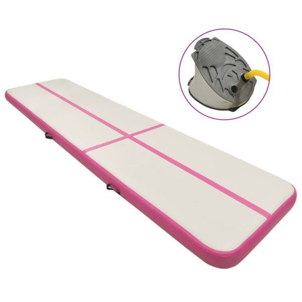 vidaXL Oppblåsbar gymnastikkmatte med pumpe 800x100x20 cm PVC rosa