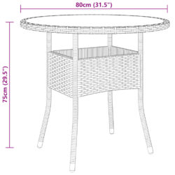 Hagebord Ø80×75 cm herdet glass og polyrotting grå