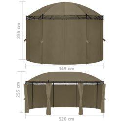 Paviljong med gardiner 520x349x255 cm gråbrun 180 g/m²