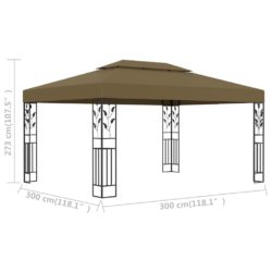 Paviljong med dobbelt tak 3×4 m gråbrun 180 g/m²