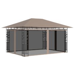Paviljong med myggnett 4x3x2,73 m gråbrun 180 g/m²