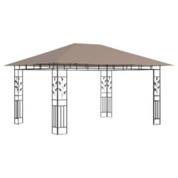 Paviljong med myggnett 4x3x2,73 m gråbrun 180 g/m²