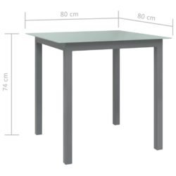 Hagebord lysegrå 80x80x74 cm aluminium og glass