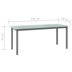 Hagebord lys grå 190x90x74 cm aluminium og glass