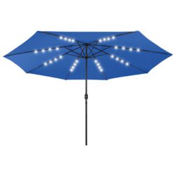 Parasoll med LED-lys og metallstang 400 cm asurblå