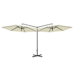 Dobbel parasoll med stålstolpe sand 600 cm