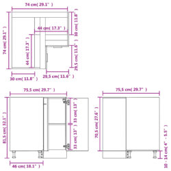 Bunnskap for hjørne betonggrå 75,5×75,5×80,5 cm sponplate