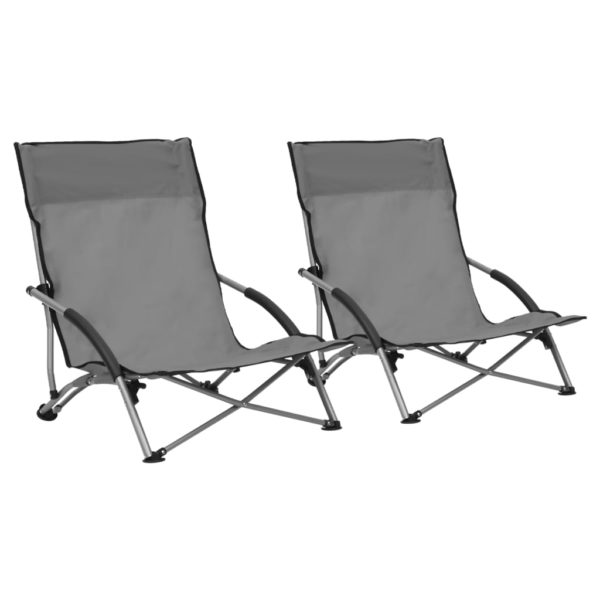 Sammenleggbare strandstoler 2 stk grå stoff