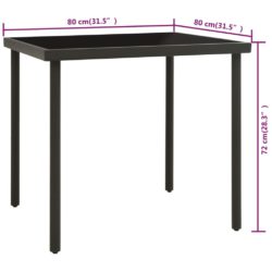 Utendørs spisebord antrasitt 80x80x72 cm glass og stål