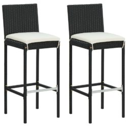Utendørs barstoler med puter 2 stk svart polyrotting