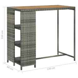 Barbord med oppbevaringsstativ grå 120x60x110 cm polyrotting