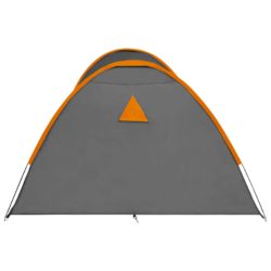 Campingtelt igloformet 650x240x190 cm 8 personer grå og oransje