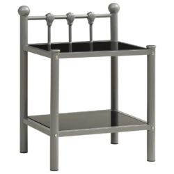 vidaXL Nattbord grå og svart 45×34,5×60,5 cm metall og glass