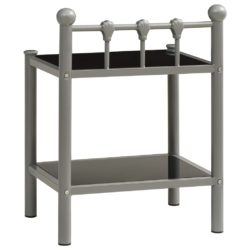 Nattbord grå og svart 45×34,5×60,5 cm metall og glass
