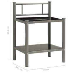 Nattbord grå og svart 45×34,5×60,5 cm metall og glass