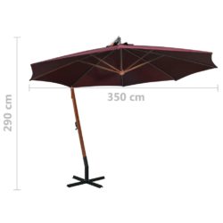 Hengende parasoll med stolpe vinrød 3,5×2,9 m heltre gran