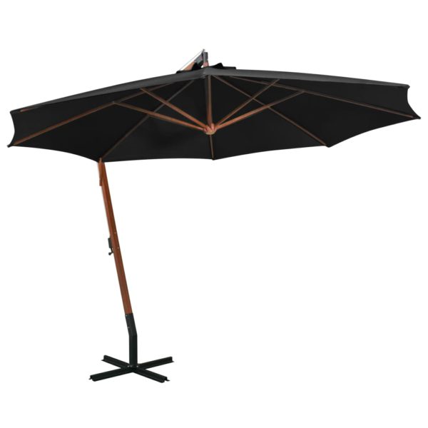 Hengende parasoll med stolpe svart 3,5×2,9 m heltre gran