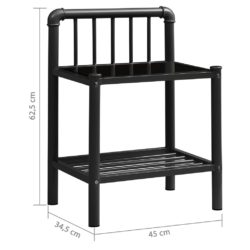 Nattbord svart 45×34,5×62,5 cm metall og glass