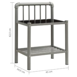 Nattbord grå og svart 45×34,5×62,5 cm metall og glass