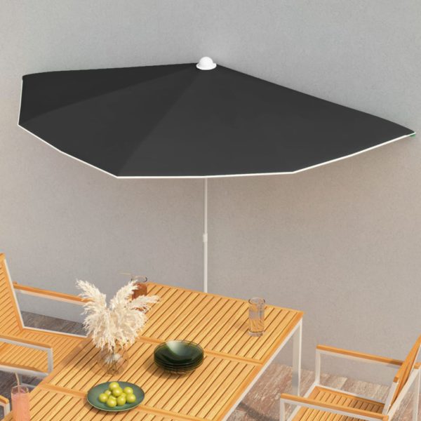 Halvrund parasoll med stang 180×90 cm svart