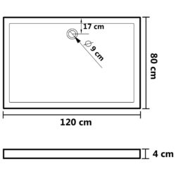 vidaXL Rektangulært dusjbrett ABS hvit 80×120 cm