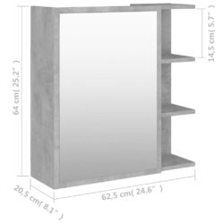Speilskap til baderom betonggrå 62,5×20,5×64 cm sponplate
