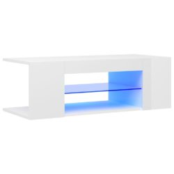 TV-benk med LED-lys høyglans hvit 90x39x30 cm